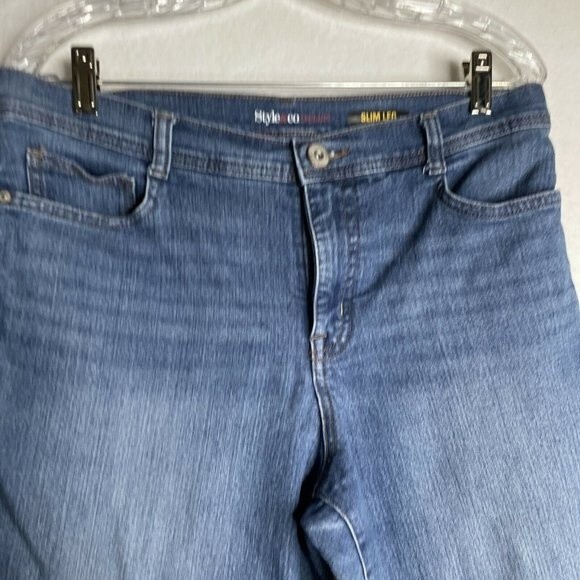 Style Co Womens Slim Leg Jeans High Rise Dark Blue Size 16 32x27.5 No Tag - Picture 4 of 6